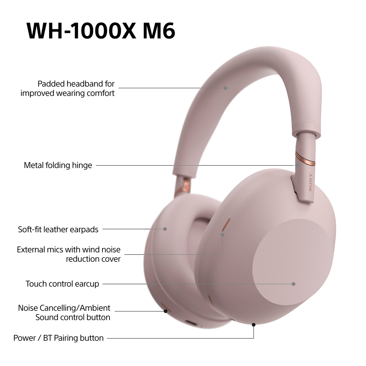 Sony WH1000XM6 | Flagship Noise Cancelling Headphones - Sand Pink