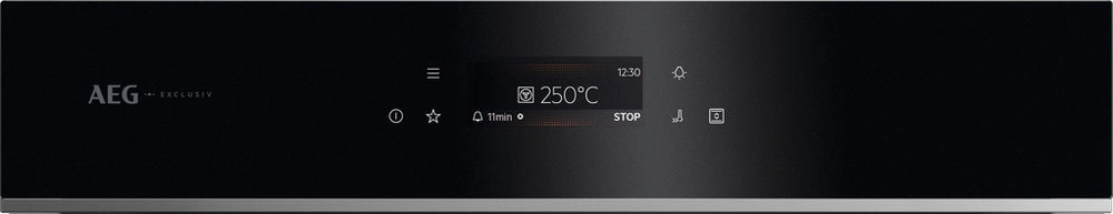 AEG GE7CP61FB 59.4cm Built In Electric Double Oven - Gloss Black with Steel Trim