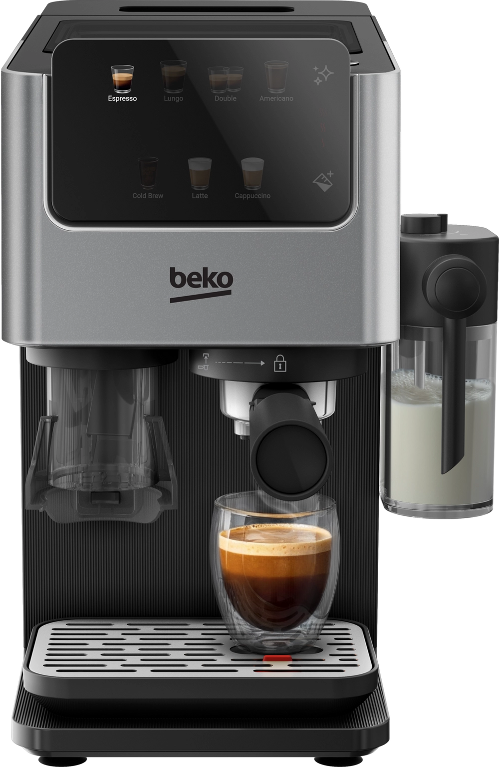 Beko CED7524X Espresso Machine with Integrated Grinder and Milk Cup - Silver