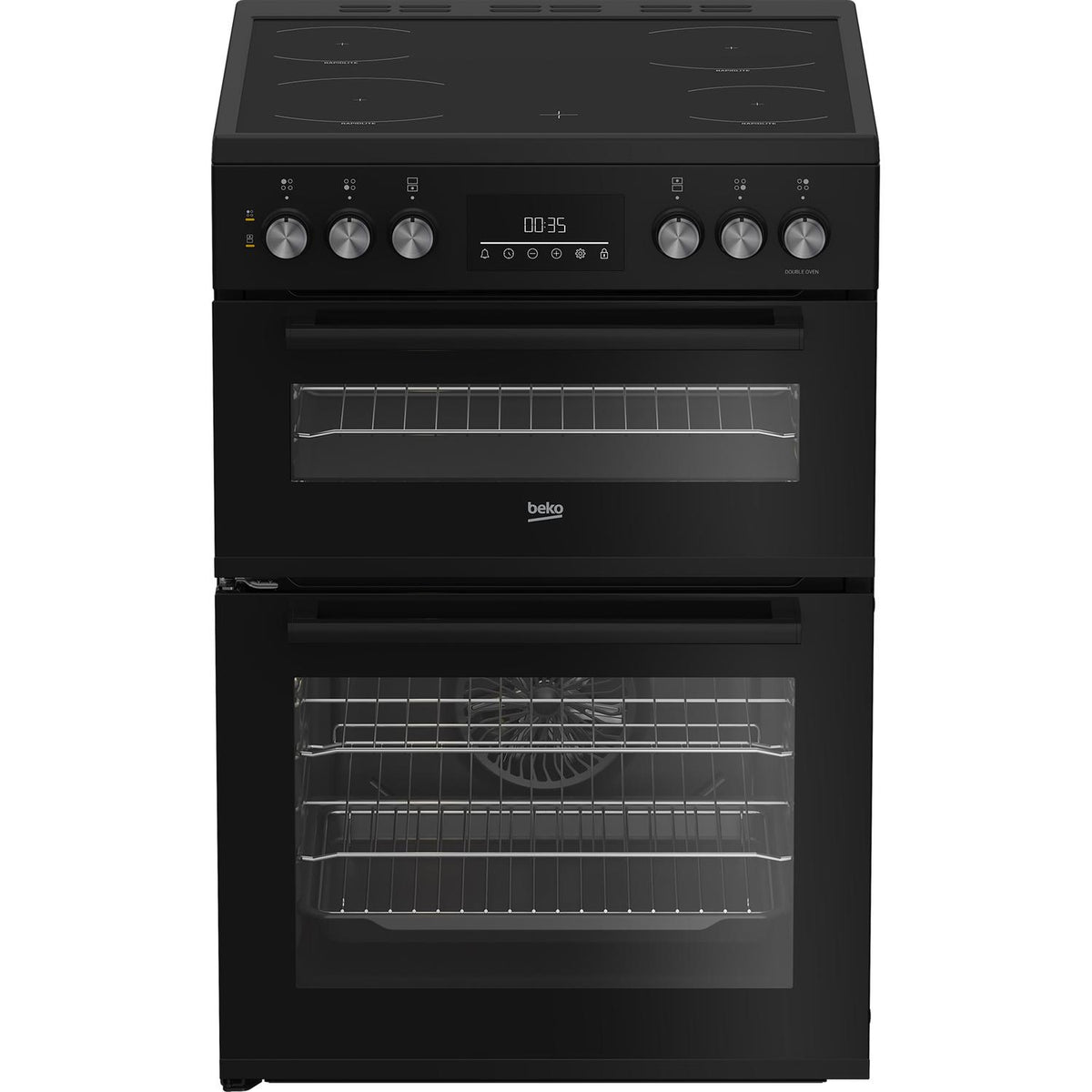 Beko EDC6731K 60cm Double Oven Electric Cooker with Vitroceramic Hob - Black
