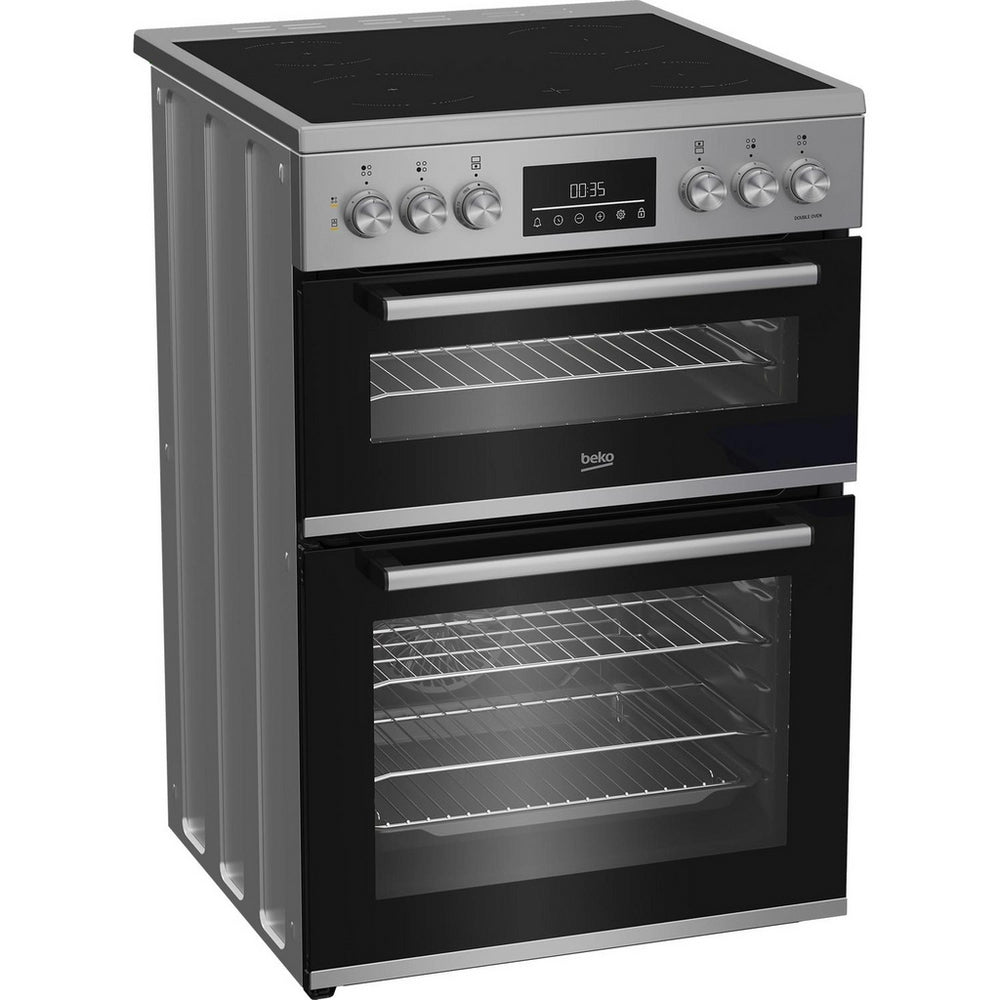 Beko EDC6731S 60cm Double Oven Electric Cooker with Vitroceramic Hob - Silver