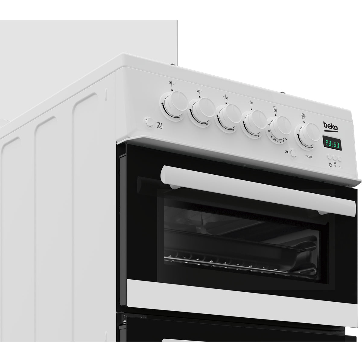 Beko EDG507W 50cm Twin Cavity Gas Cooker with Gas Hob & Glass Lid - White