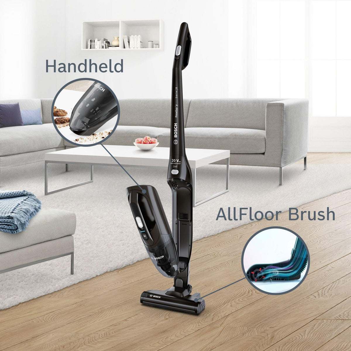Bosch BCHF220GB Serie 2 2-in-1 Cordless Vacuum Cleaner - 44 Minutes Run Time - Jet Black