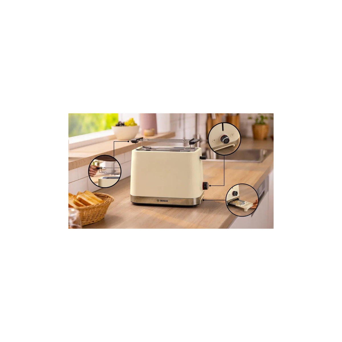 Bosch TAT4M227GB 2 Slice Toaster - Cream