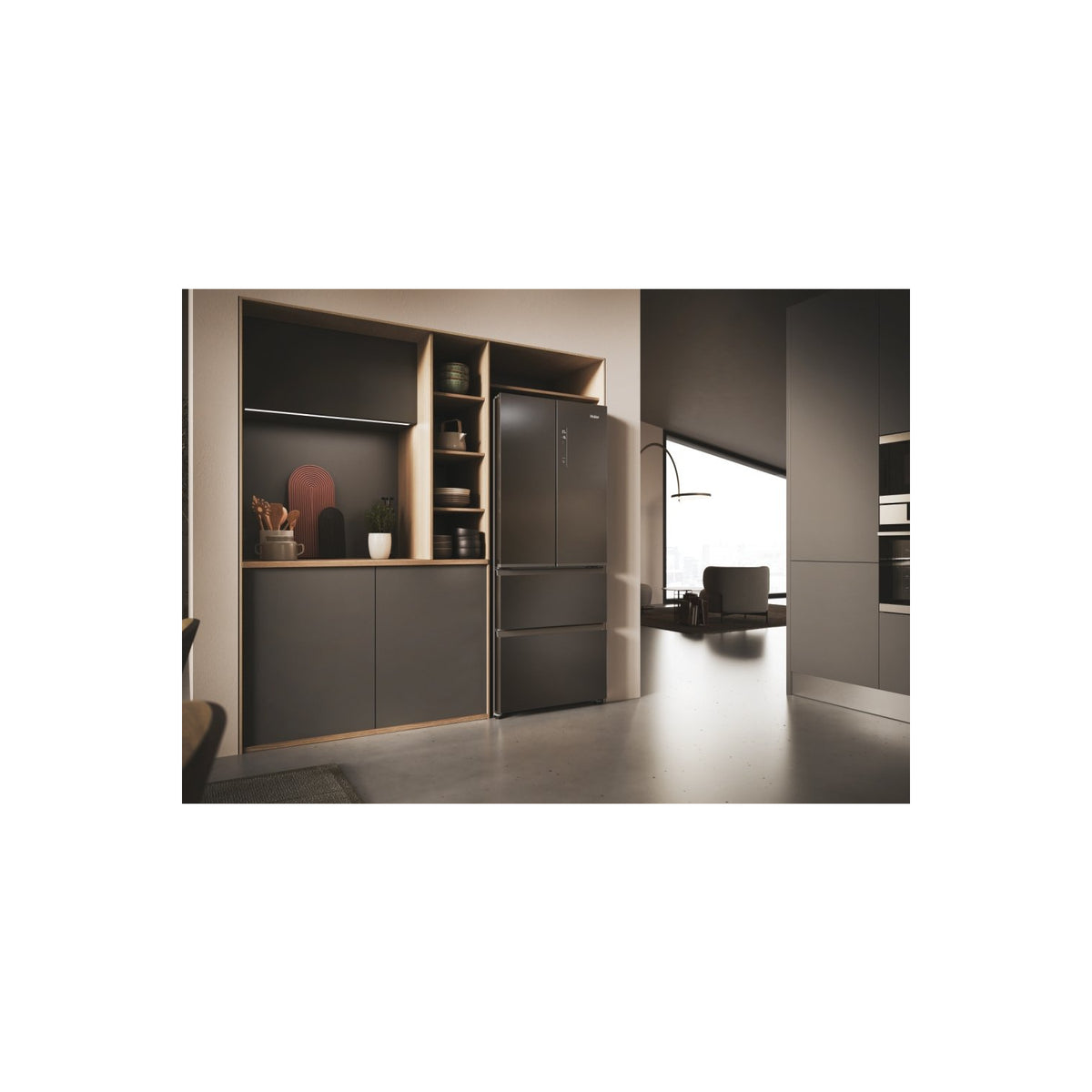 Haier HFR3718ENMD 70cm 60/40 Total No Frost Fridge Freezer - Dark Inox