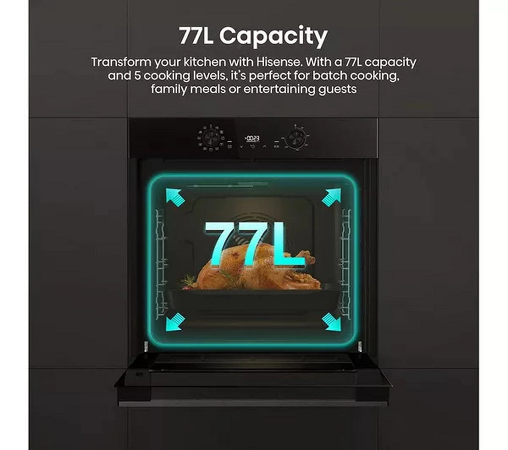 Hisense BI622ABPGUK Built In Electric Single Steam, Plug & Play Oven - Jet Black
