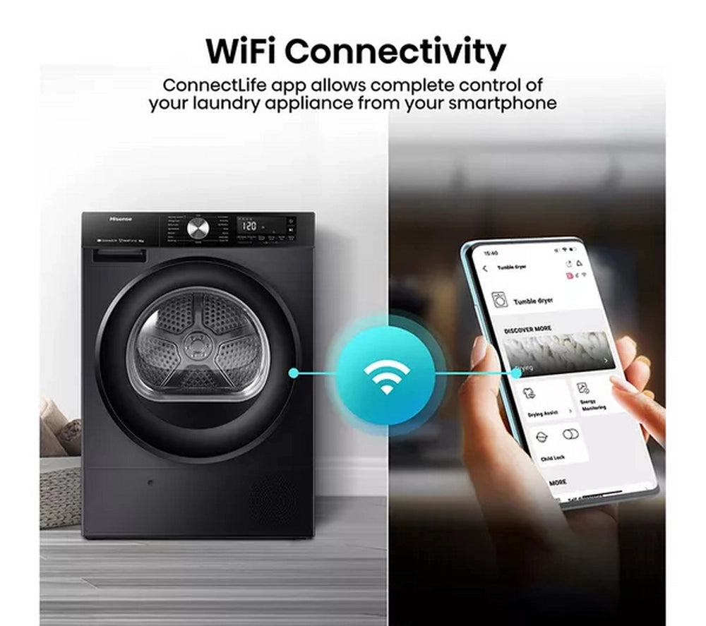 Hisense 3S Series DH3S802BB3 WiFi-enabled 8kg Heat Pump Tumble Dryer - Black
