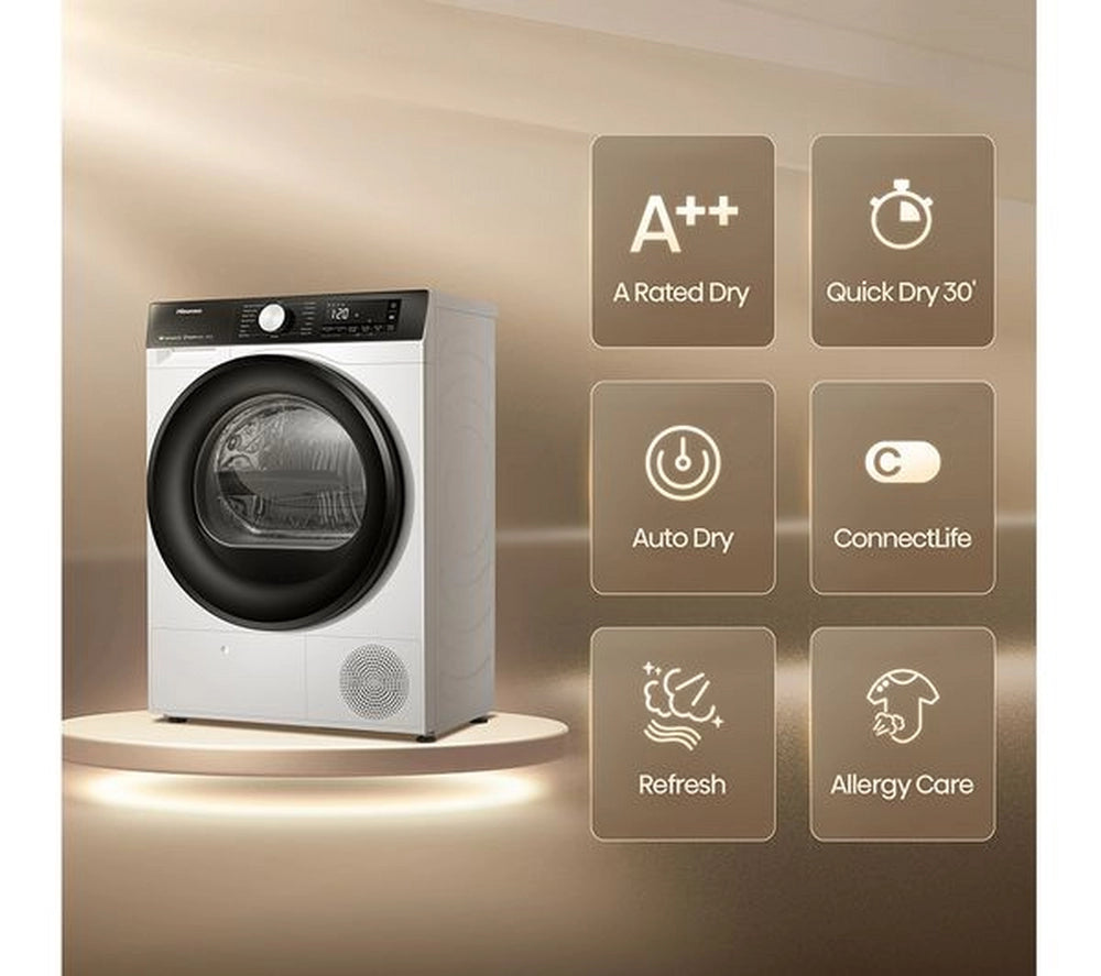 Hisense 3S Series DH3S802BW3 WiFi-enabled 8kg Heat Pump Tumble Dryer - White