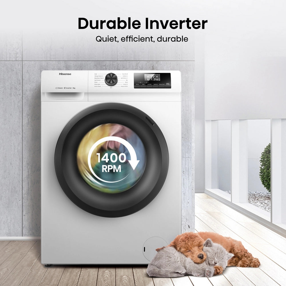 Hisense WF1Q8041BW 8kg 1400 Spin, Steam Washing Machine - White