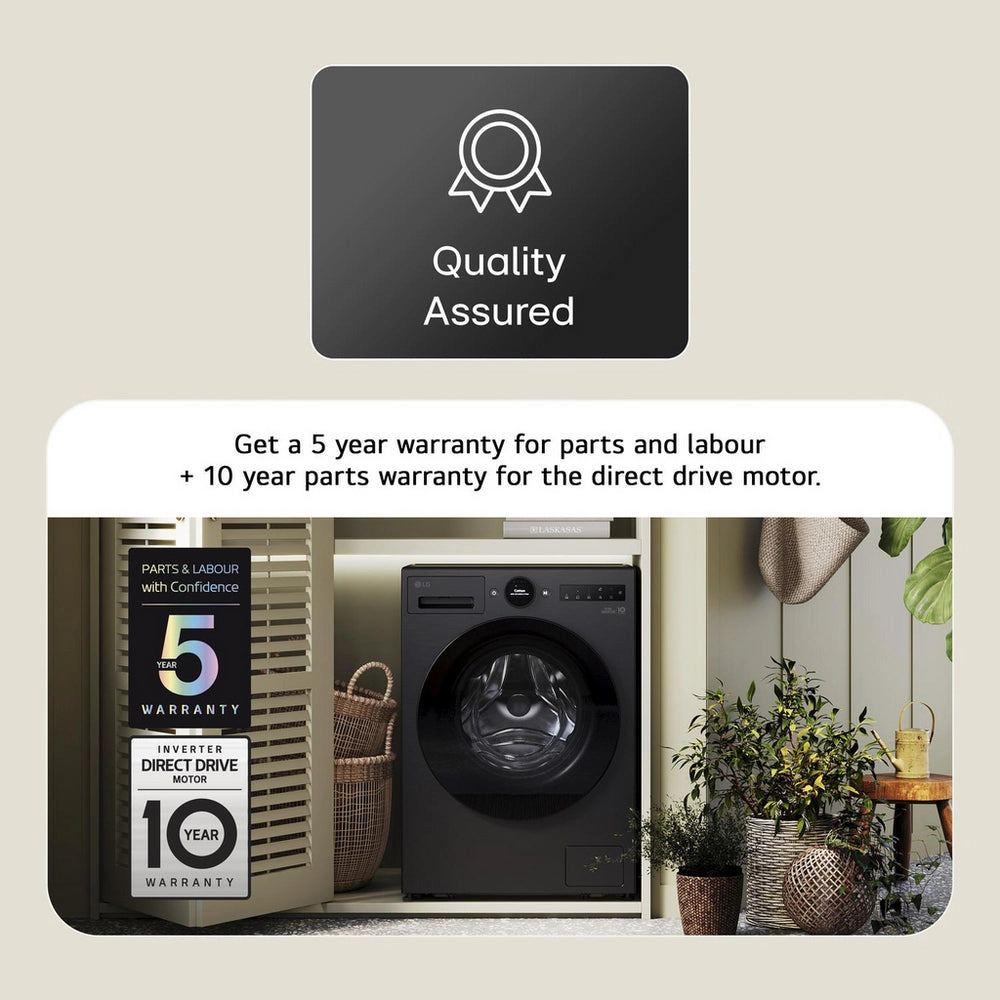 LG Series 10 AI Direct Drive WHX9516TBC - 11 kg Autodose Heat Pump Washer Dryer - Black