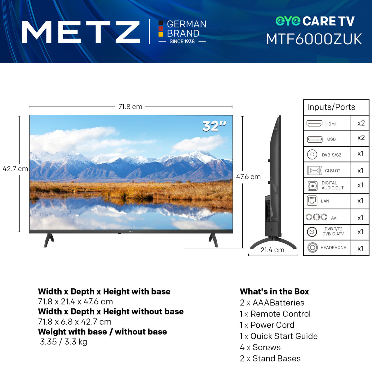 Metz 32MTF6000ZUK 32" 2K DLED Smart TV - Black