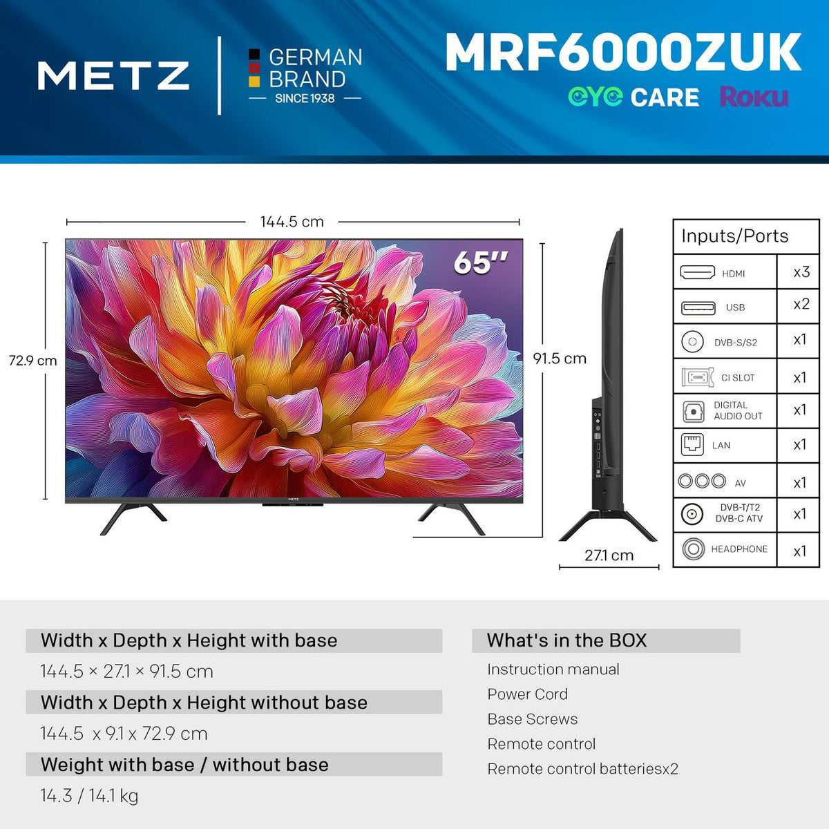 Metz 65MRF6000ZUK 65" 4K DLED Smart TV - Black