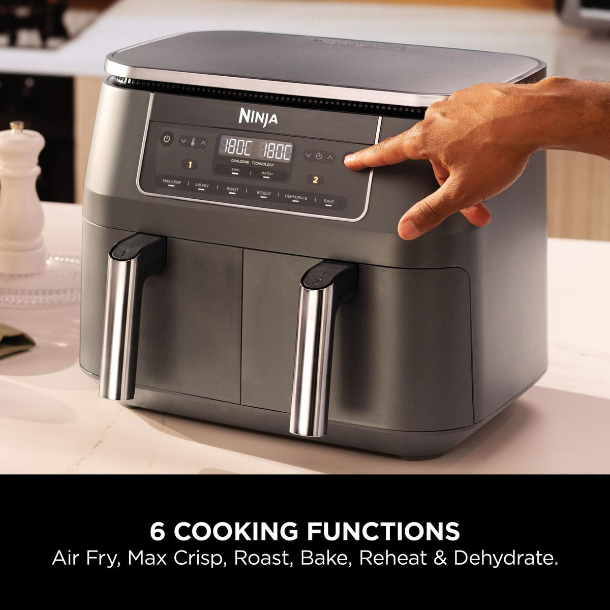 Ninja DZ300UK 7.6 litre 6-in-1 Dual Zone Air Fryer - Gun Metal Grey