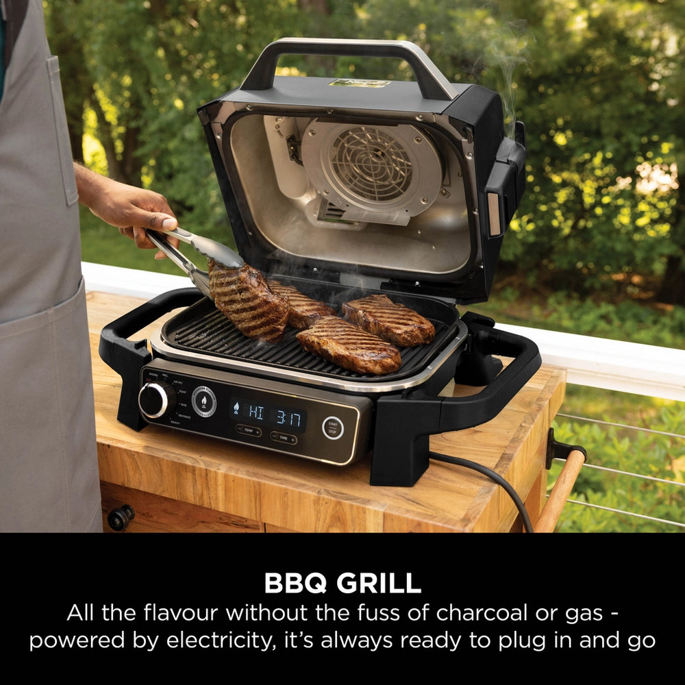 Ninja OG703UK Outdoor Woodfire Electric BBQ Grill & Smoker with Cover - Black