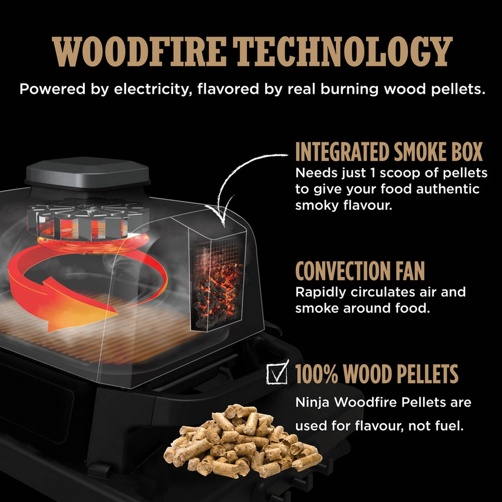 Ninja OG703UK Outdoor Woodfire Electric BBQ Grill & Smoker with Cover - Black