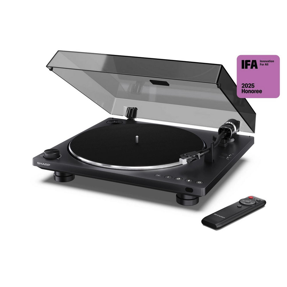 Sharp RPTT100CPSS30 Pair of Wireless Bookshelf Speakers with Automatic Bluetooth Turntable - Black