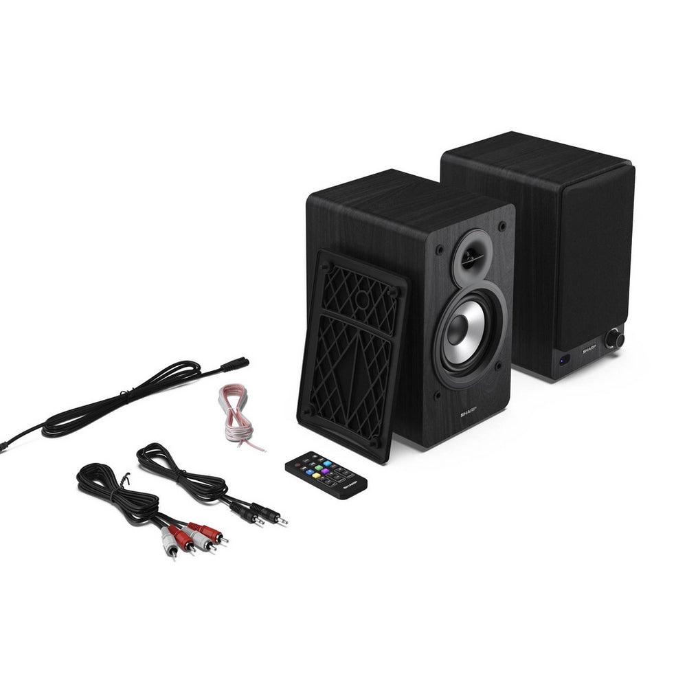 Sharp RPTT100CPSS30 Pair of Wireless Bookshelf Speakers with Automatic Bluetooth Turntable - Black