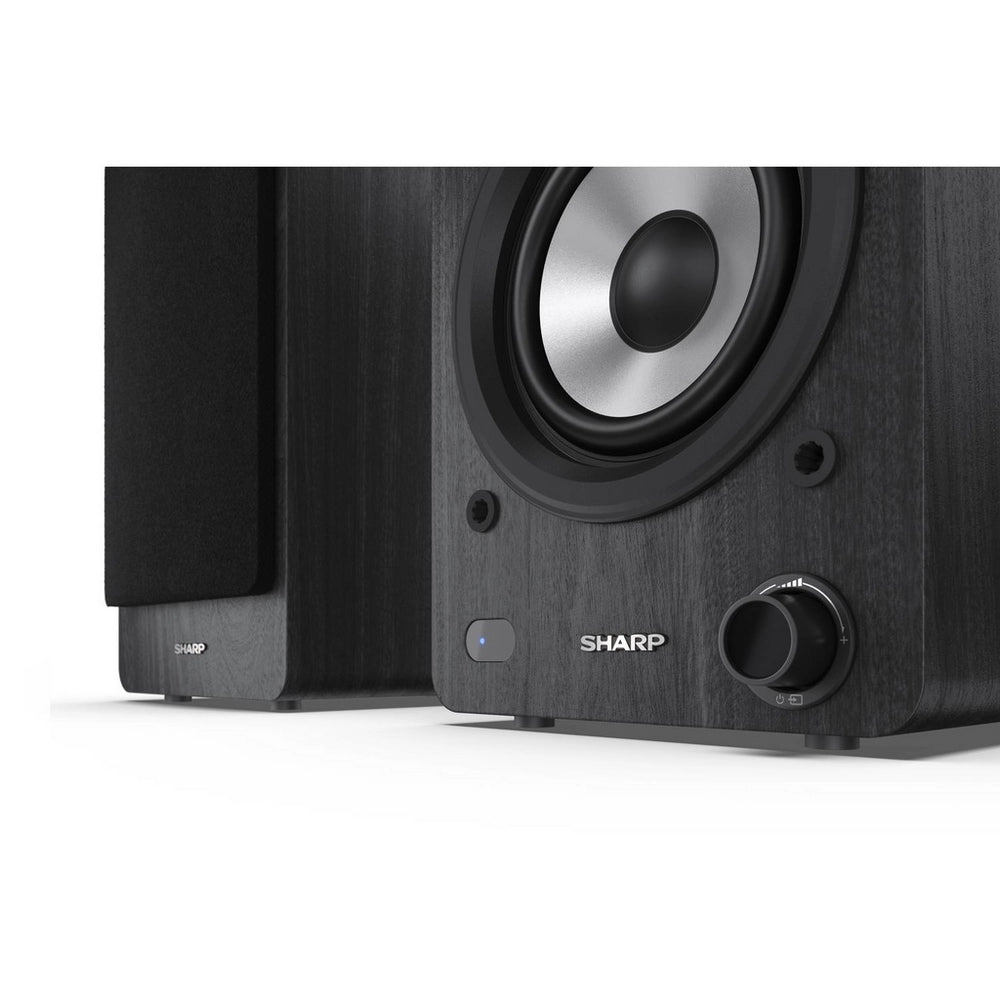 Sharp RPTT100CPSS30 Pair of Wireless Bookshelf Speakers with Automatic Bluetooth Turntable - Black