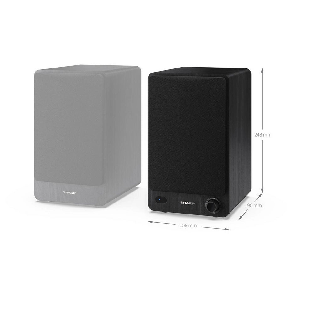 Sharp RPTT100CPSS30 Pair of Wireless Bookshelf Speakers with Automatic Bluetooth Turntable - Black