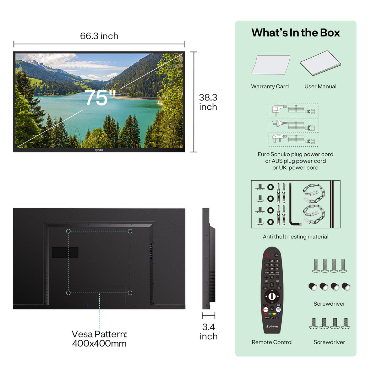 Sylvox OT75B1K4GC 75" Partial Sun Outdoor TV