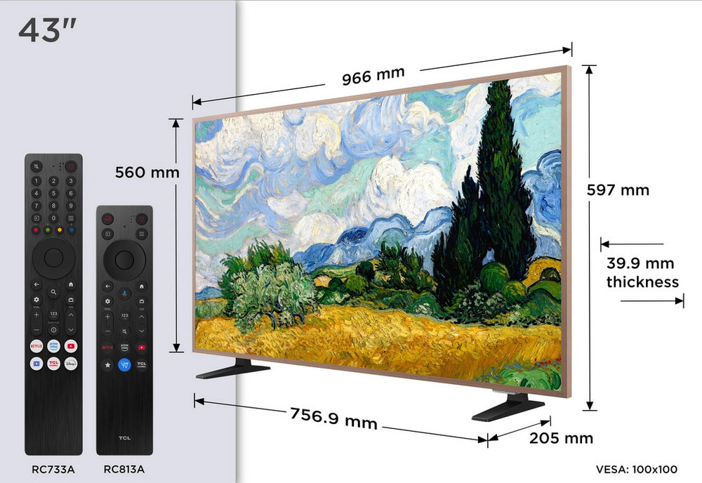 TCL 43A400 PRO-UK 43" 4K Ultra HD QD-MINI LED AI Art TV