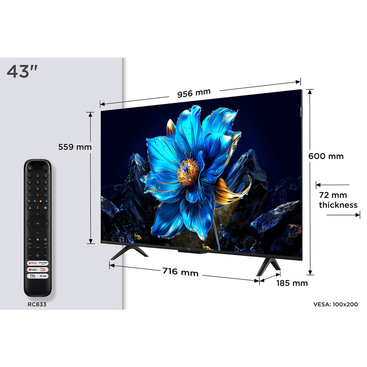 TCL 43P7K-UK 43" 4K QLED Direct LED HDR Google TV