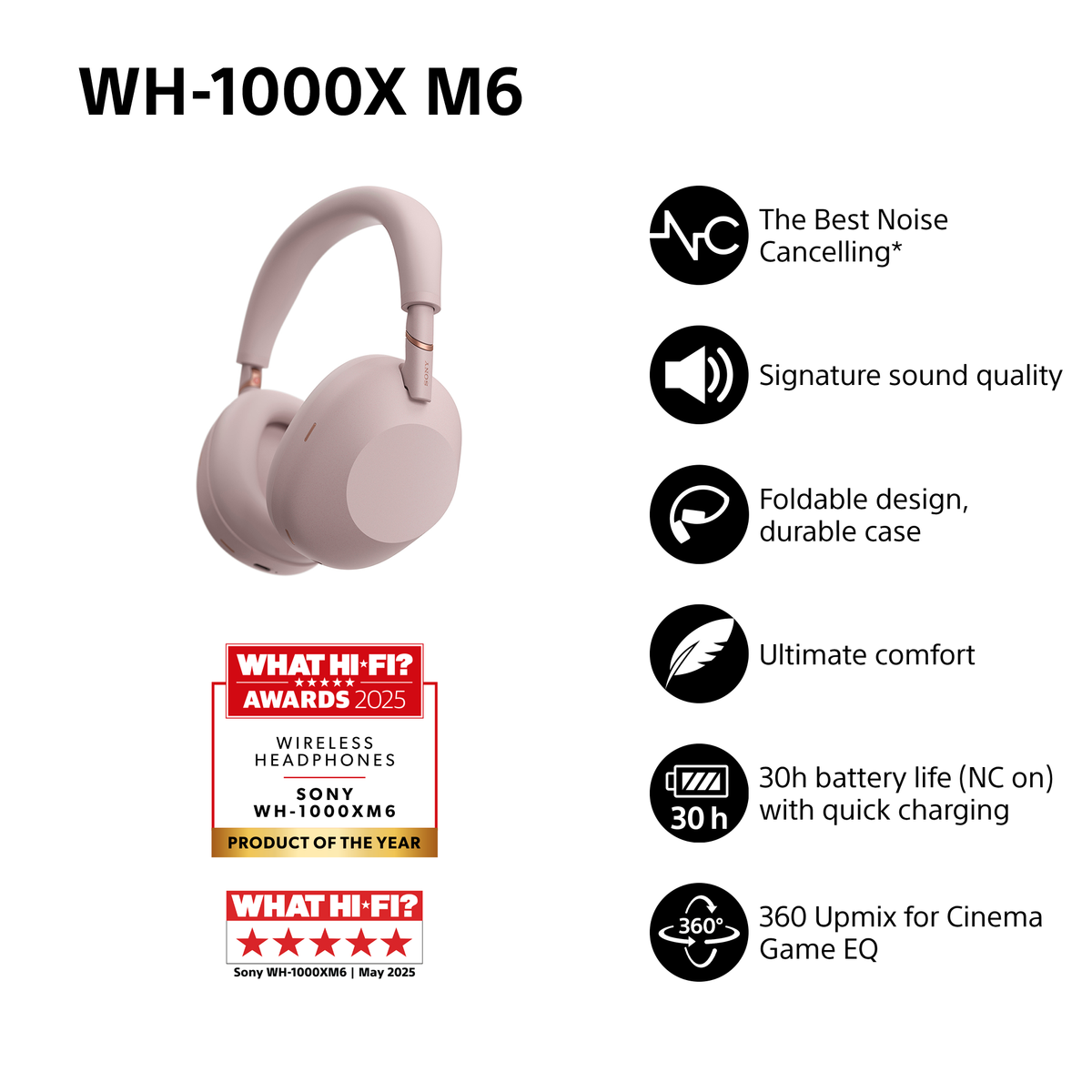 Sony WH1000XM6 | Flagship Noise Cancelling Headphones - Sand Pink