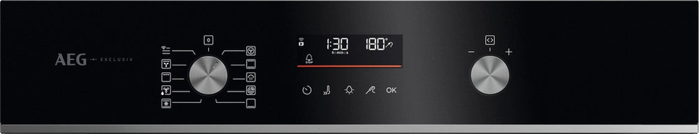 AEG GA5CB50FAB 59.5cm Built In Electric Single Oven - Gloss Black with Steel Trim