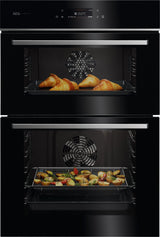 AEG GE7CP61FB 59.4cm Built In Electric Double Oven - Gloss Black with Steel Trim