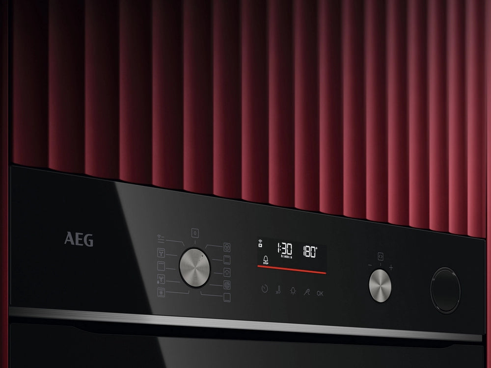 AEG GR6PB52FSB 59.6cm Built In Electric Single Oven - Gloss Black with Steel Trim