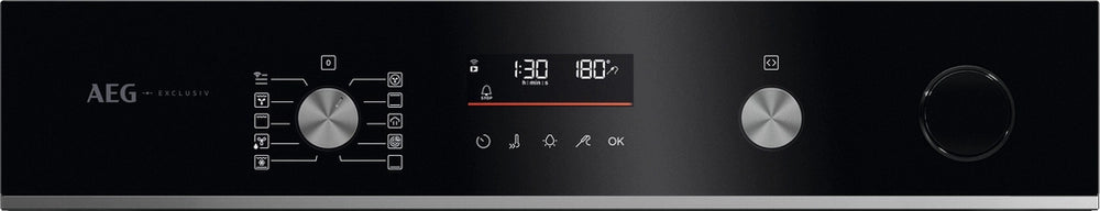AEG GR6PB52FSB 59.6cm Built In Electric Single Oven - Gloss Black with Steel Trim
