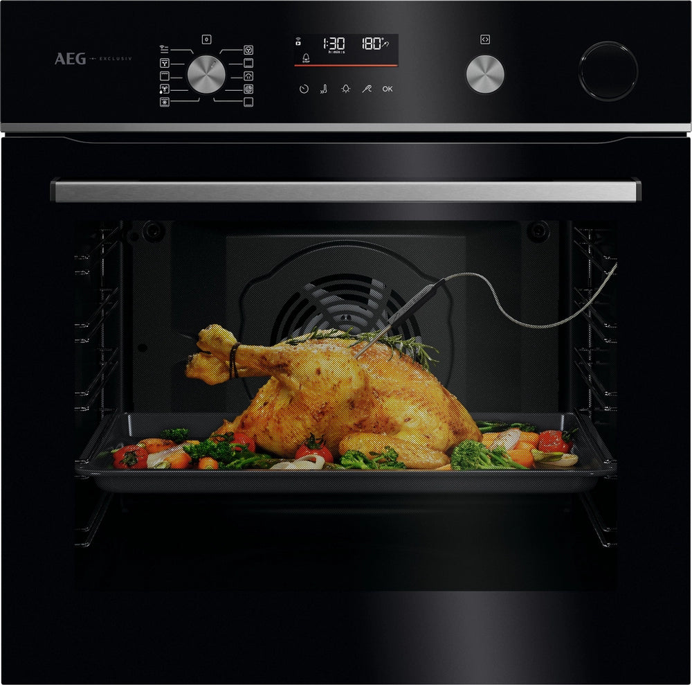 AEG GR6PB52FSB 59.6cm Built In Electric Single Oven - Gloss Black with Steel Trim