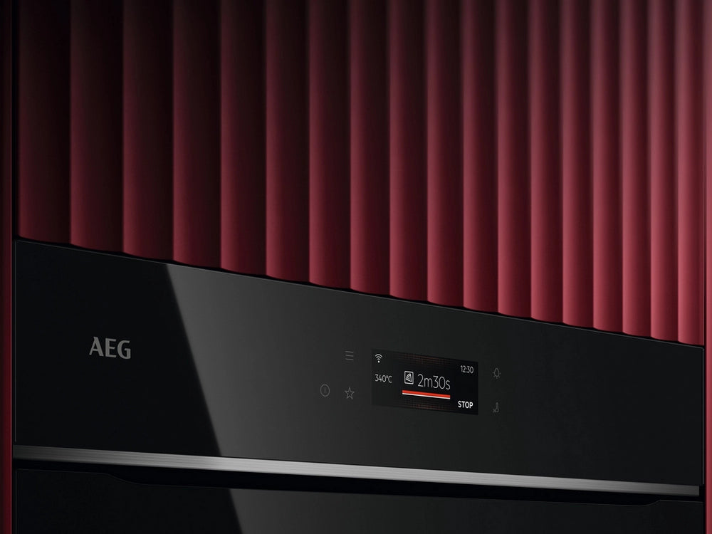 AEG GX7PB63FSB 59.6cm Built In Electric Single Oven - Gloss Black with Steel Trim