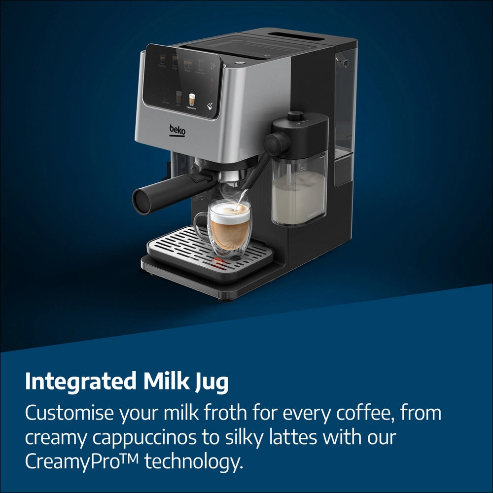 Beko CED7524X Espresso Machine with Integrated Grinder and Milk Cup - Silver