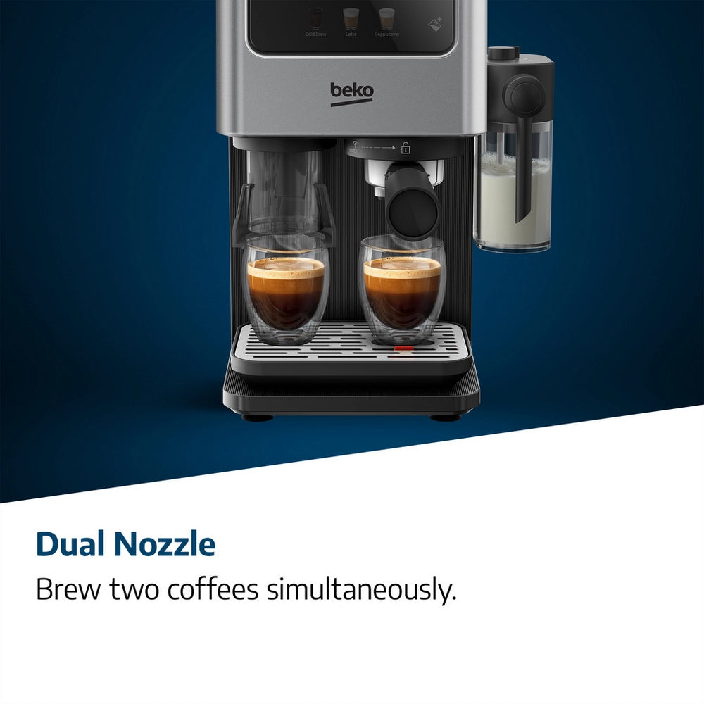 Beko CED7524X Espresso Machine with Integrated Grinder and Milk Cup - Silver