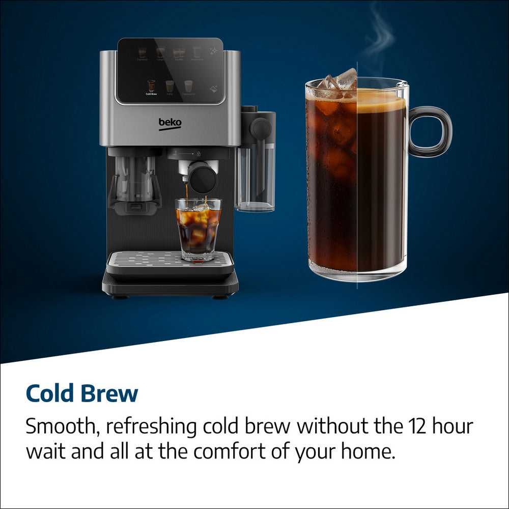 Beko CED7524X Espresso Machine with Integrated Grinder and Milk Cup - Silver