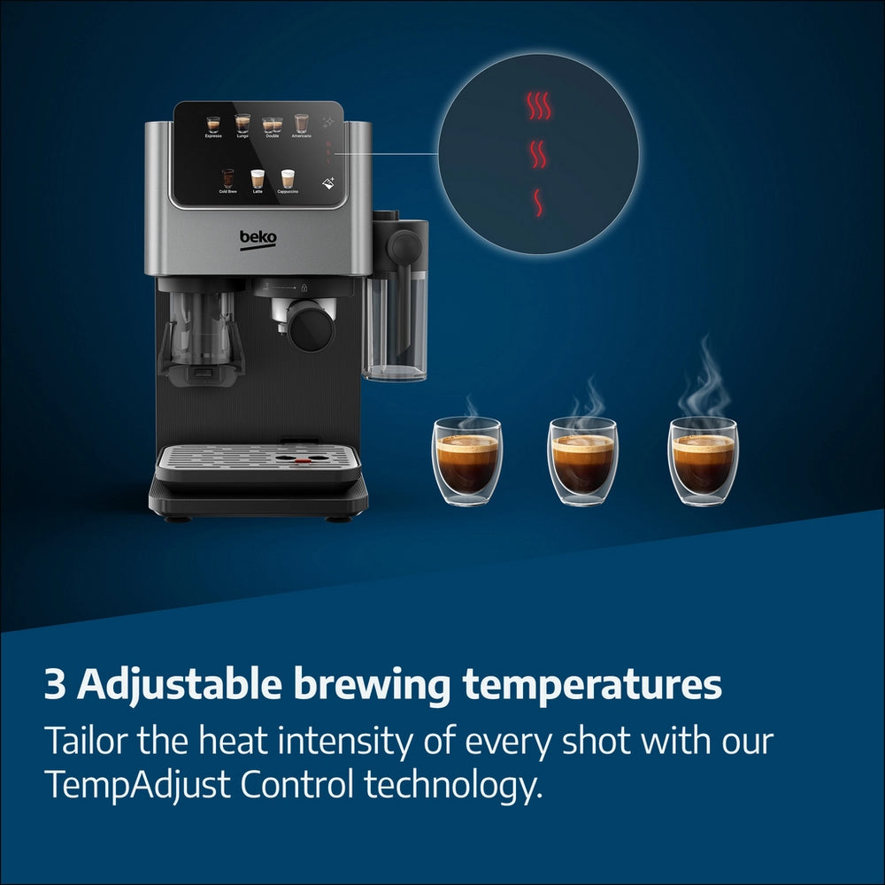 Beko CED7524X Espresso Machine with Integrated Grinder and Milk Cup - Silver