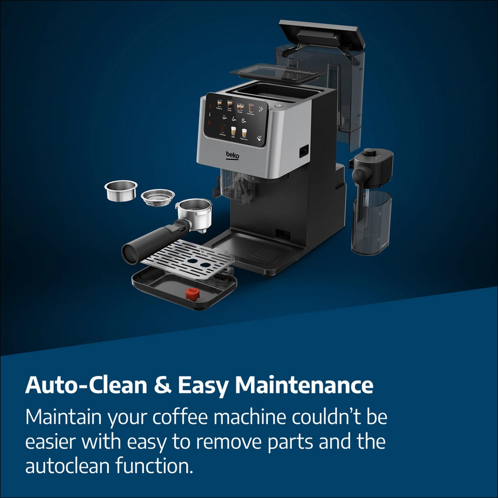 Beko CED7524X Espresso Machine with Integrated Grinder and Milk Cup - Silver