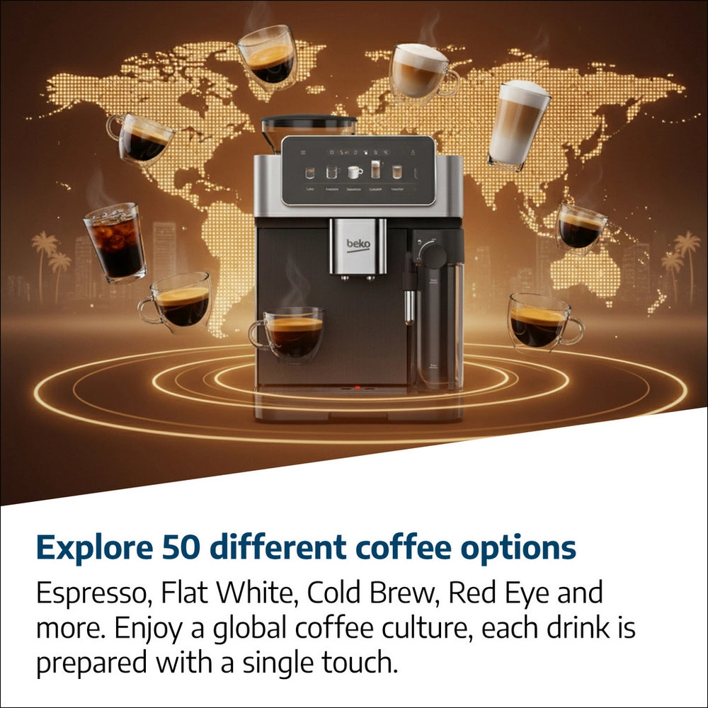 Beko CEG8564X CaffeExperto Series Espresso Machine with Integrated Grinder and Milk Cup - Silver