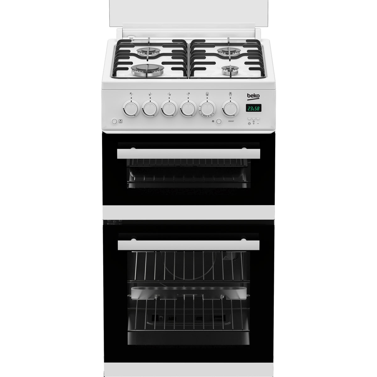 Beko EDG507W 50cm Twin Cavity Gas Cooker with Gas Hob & Glass Lid - White