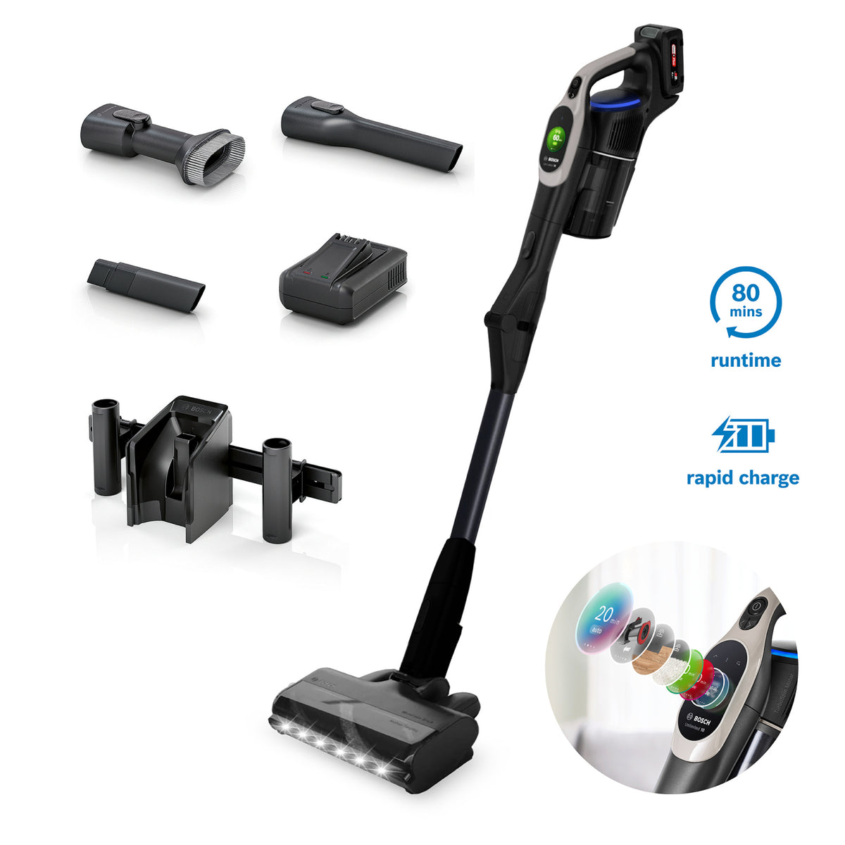 Bosch Unlimited 10 BBS1041GGB Cordless Handstick Vacuum Cleaner - 80 Minutes Runtime - Graphite