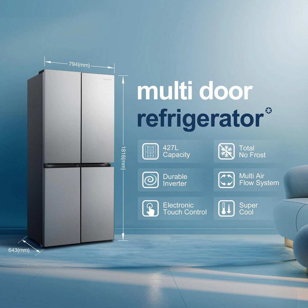 Fridgemaster MQ79395ES 79.4cm 65/35 Total No Frost American Fridge Freezer - Silver