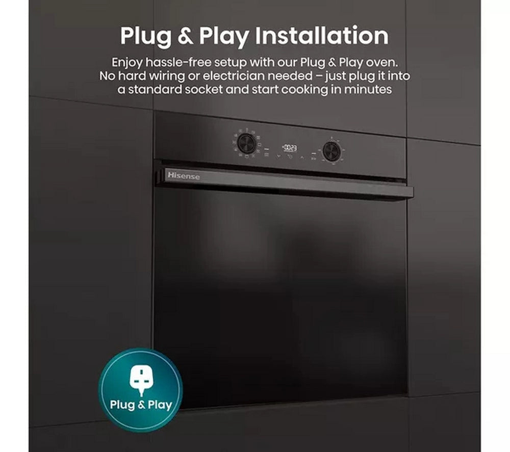 Hisense BI622ABPGUK Built In Electric Single Steam, Plug & Play Oven - Jet Black