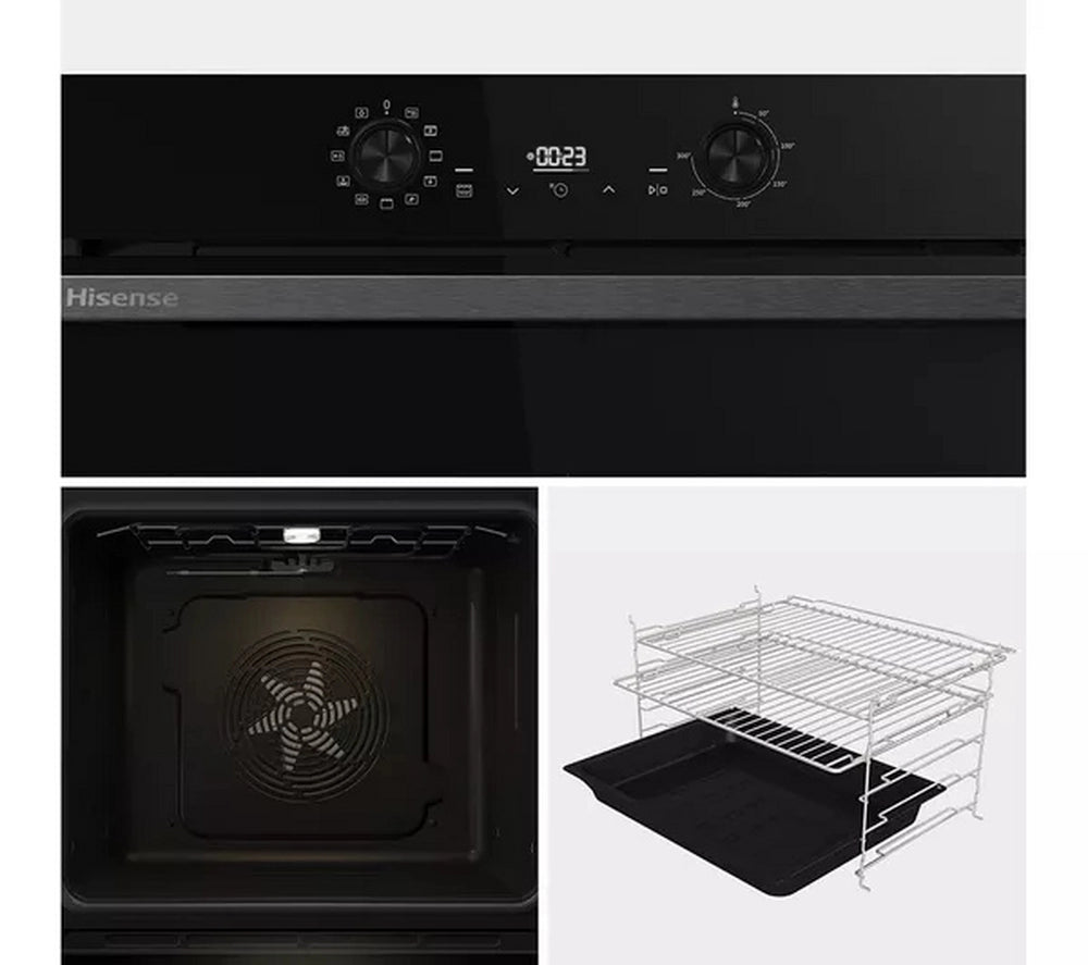 Hisense BI622ABPGUK Built In Electric Single Steam, Plug & Play Oven - Jet Black