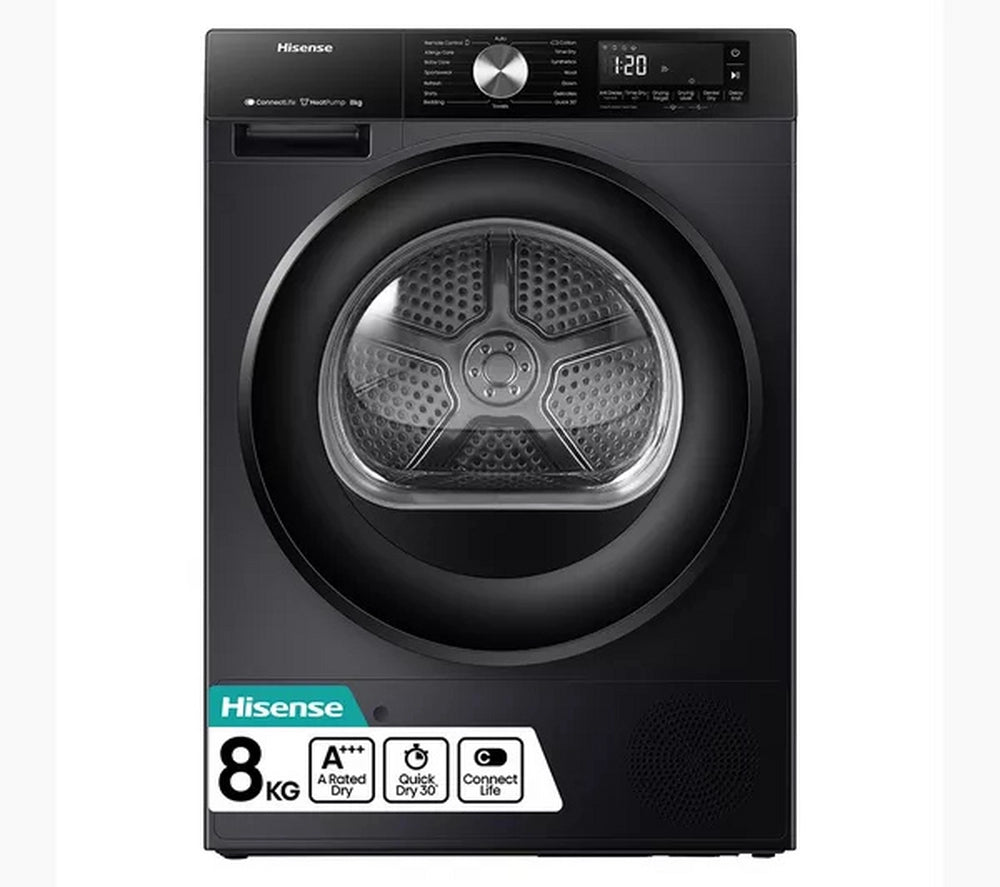 Hisense 3S Series DH3S802BB3 WiFi-enabled 8kg Heat Pump Tumble Dryer - Black