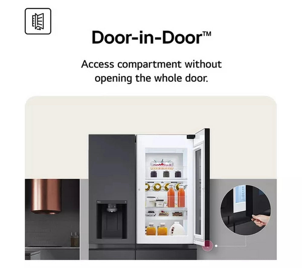 LG GSXE80EVBE InstaView™ Plumbed American Style Smart Fridge Freezer - Essence Black Steel