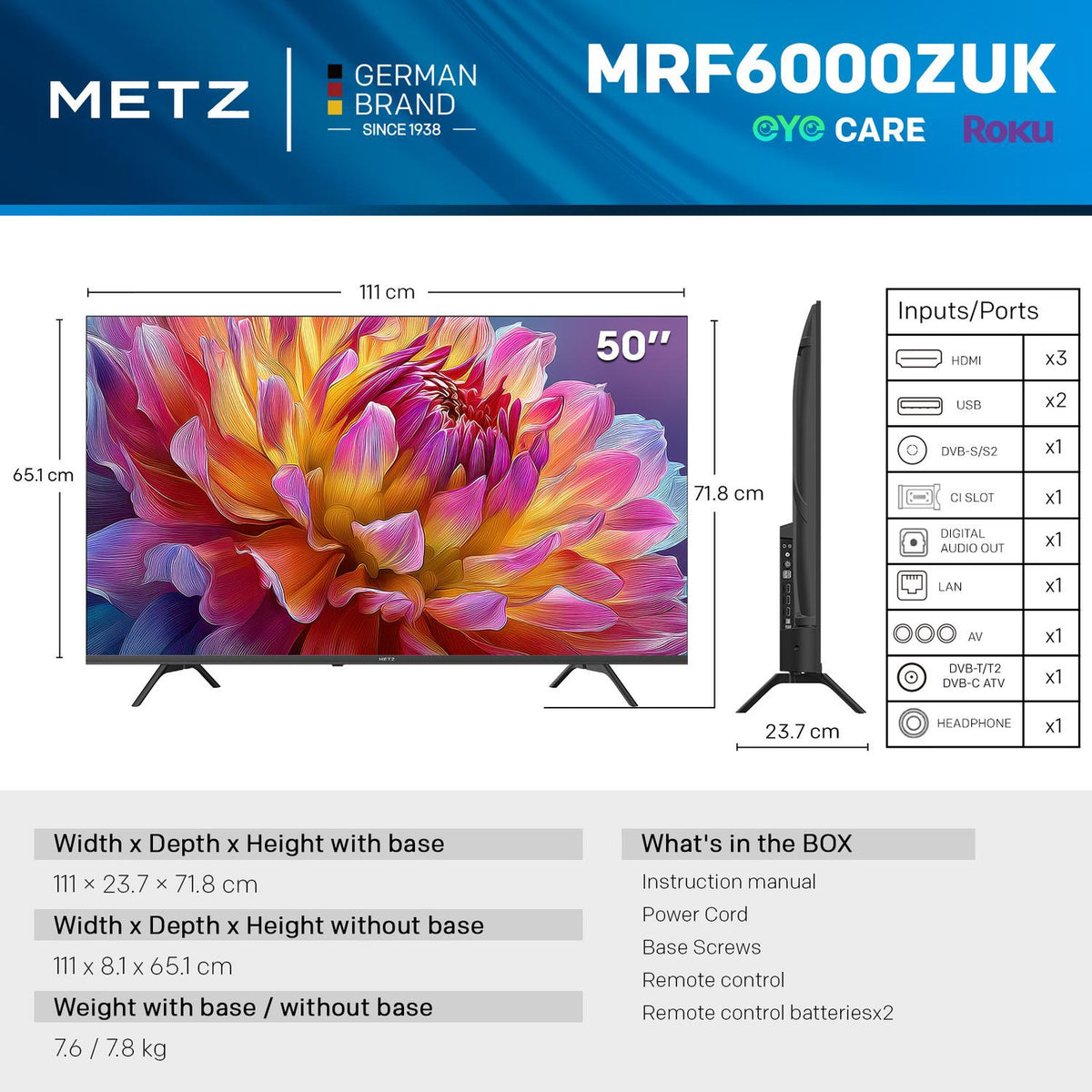 Metz 50MRF6000ZUK 50" 4K DLED Smart TV - Black
