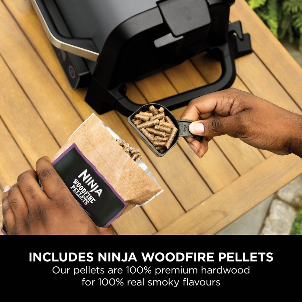 Ninja OG703UK Outdoor Woodfire Electric BBQ Grill & Smoker with Cover - Black