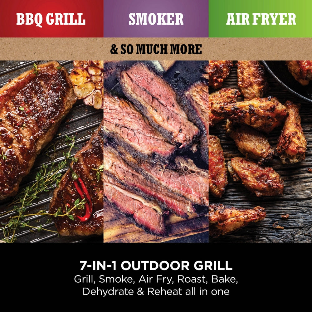 Ninja OG703UK Outdoor Woodfire Electric BBQ Grill & Smoker with Cover - Black