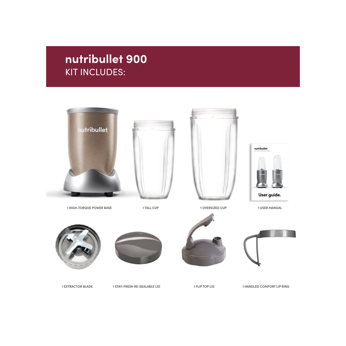 Nutribullet NB-201S 900 Series Blender 7-Piece Kit - Champagne